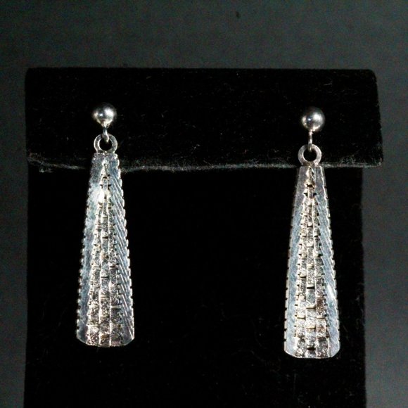 Sterling Silver Weave Woven Triangular Long Dangly Earrings - Picture 6 of 6